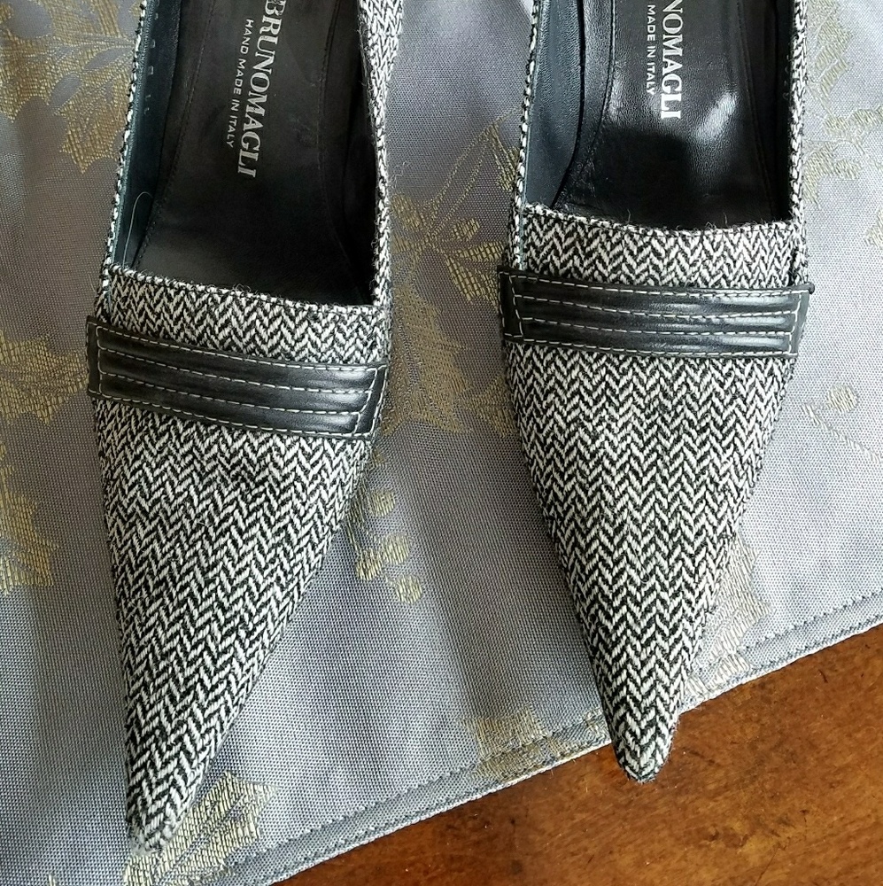 Bruno Magli black/white check tweed heel